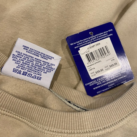 Women’s Champion script crew jumper light taupe size L pullover Cotton polyester - Picture 7 of 7